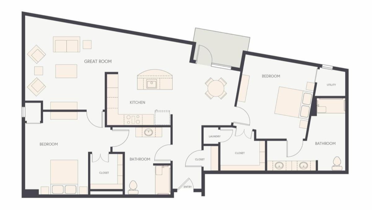 Two Bedroom Luxe floor plan